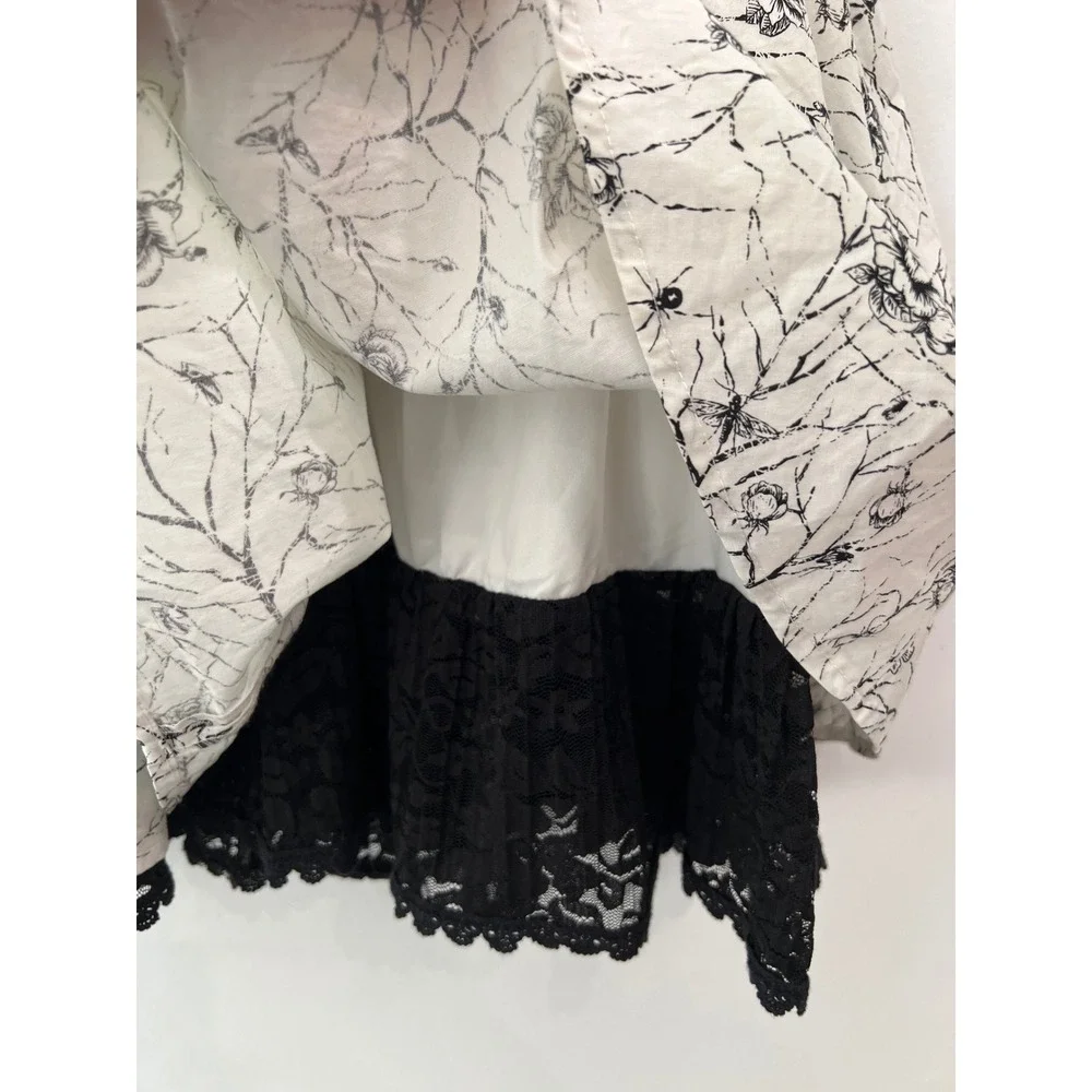 Y2K Skater‎ Dress Whimsigoth Spider Floral White Black Lace Trim Cottagecore M